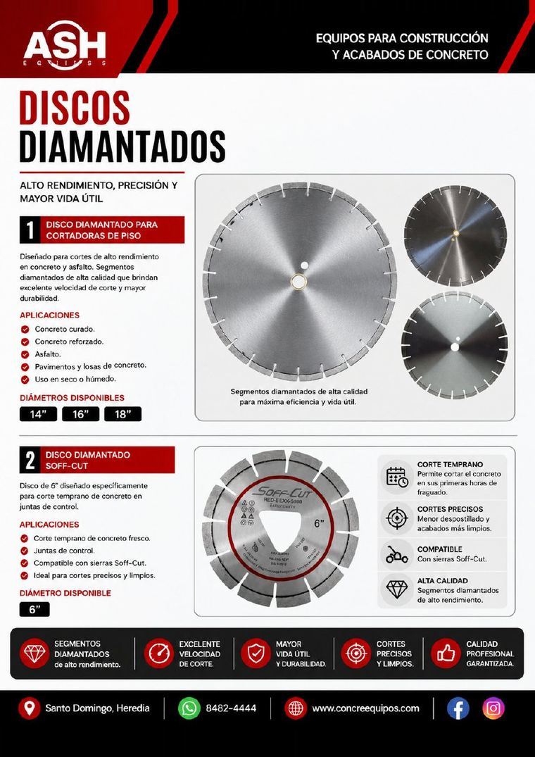 Discos diamantados para cortadoras de piso concreto asfalto 14 16 18 pulgadas y disco Soff-Cut 6 pulgadas