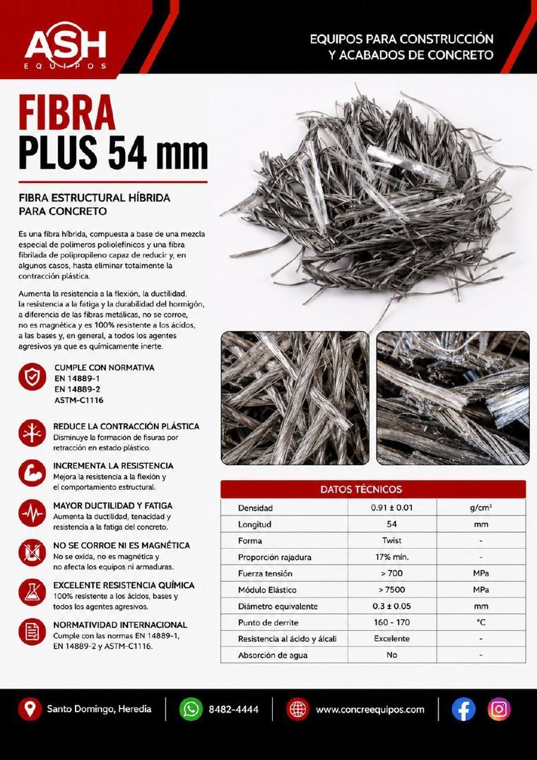 Fibra Plus 54mm fibra estructural híbrida para concreto sustitución acero refuerzo normativa EN 14889 ASTM C1116