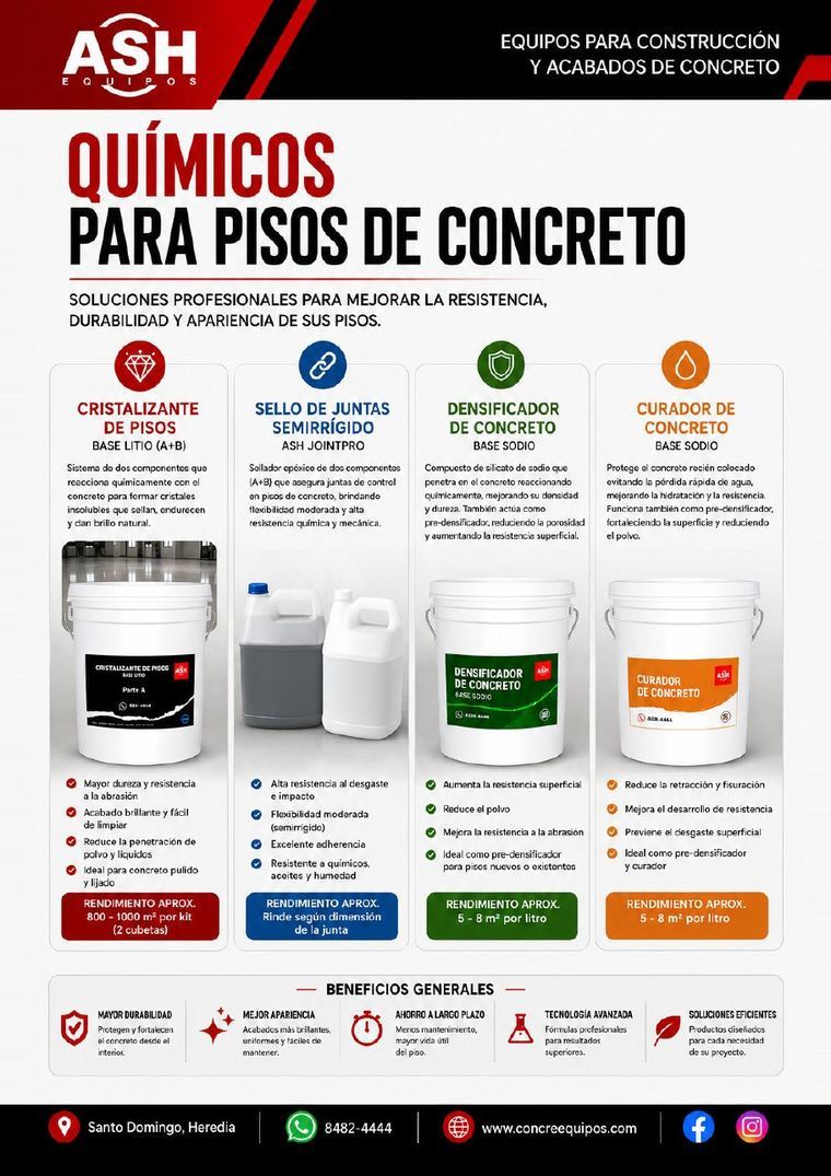 Químicos para pisos de concreto cristalizante base litio sello de juntas densificador curador base sodio — Costa Rica