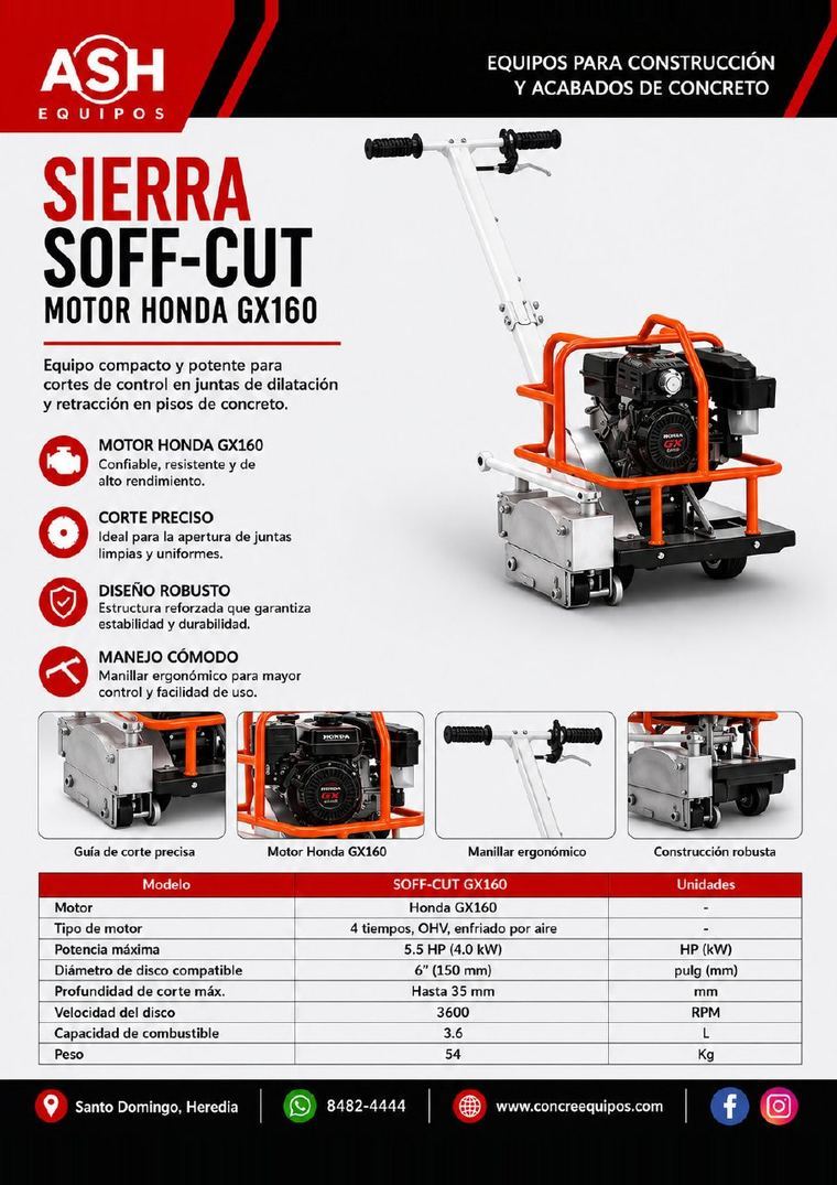 Sierra Soff-Cut motor Honda GX160 corte temprano juntas de control pisos de concreto — Costa Rica